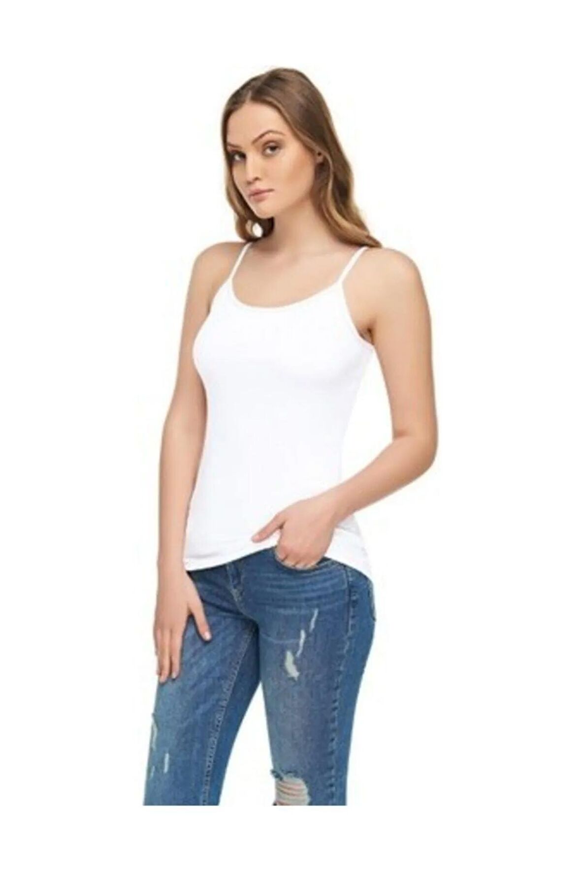 Kadın Beyaz Modal Likralı İp Askılı Atlet 3'lü