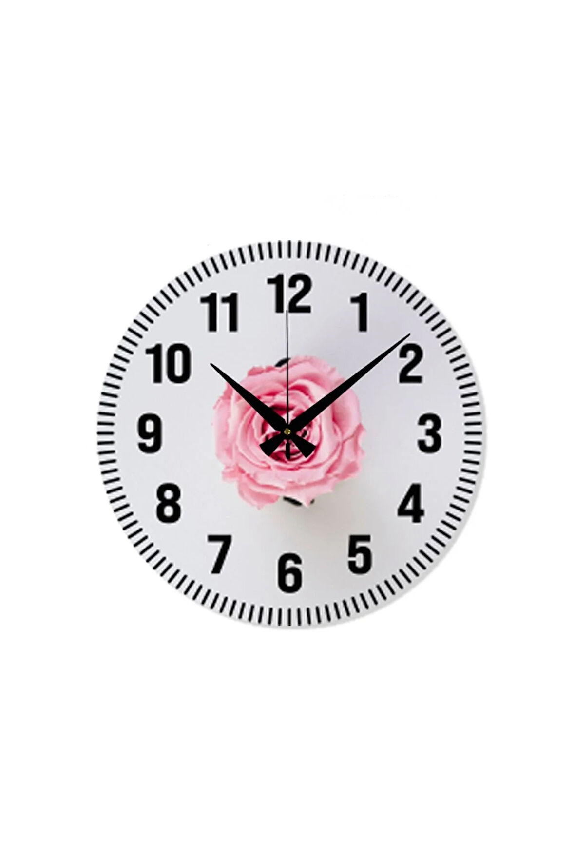Çiçek desenli Dekoratif Türkçe Rakamlı UV Baskılı Duvar Saati (Sessiz) Akar Mekanizma Metal Akrep