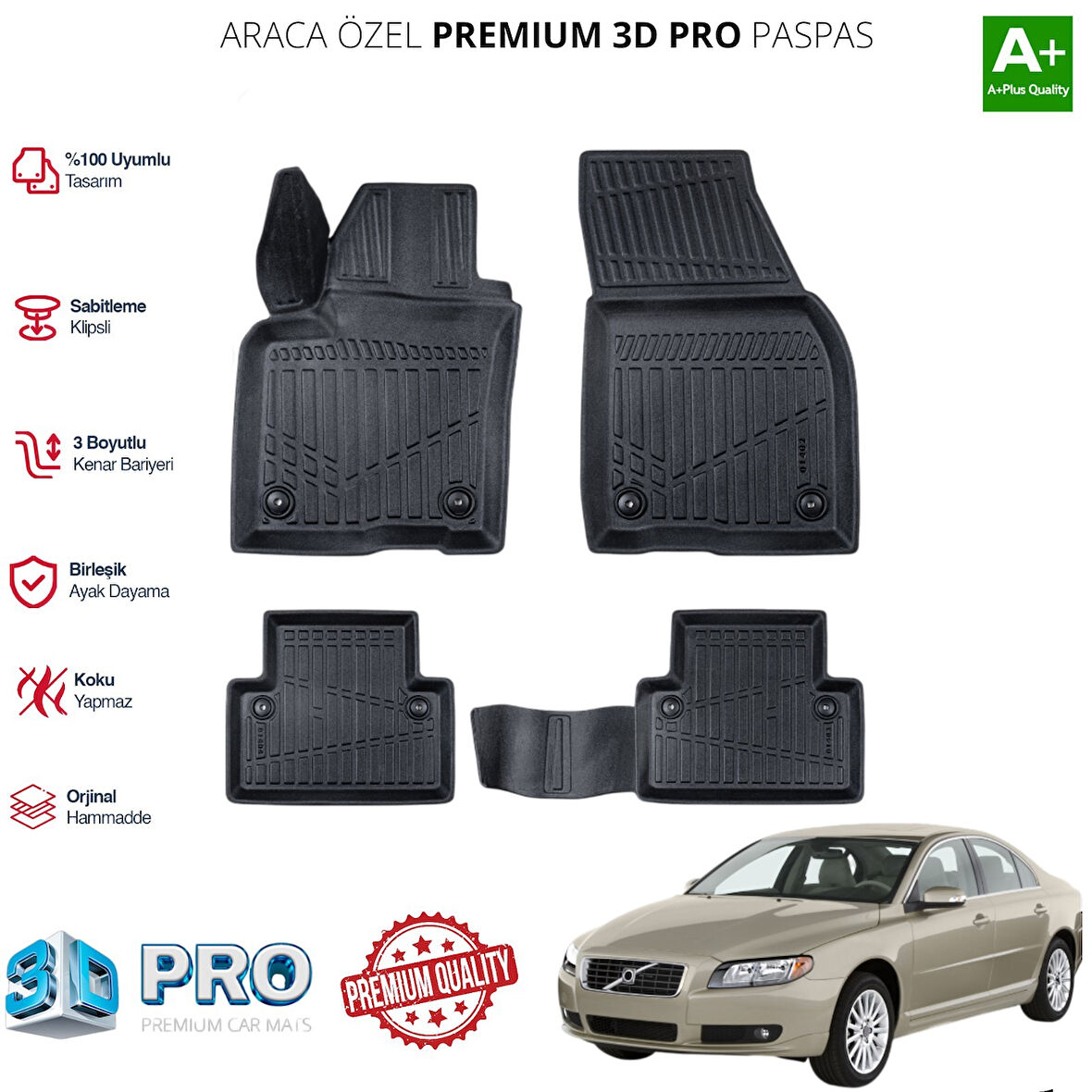 VOLVO S40 ARACA ÖZEL 3D PASPAS 2004 2005 2006 2007 2008 2009 2010 2011 2012