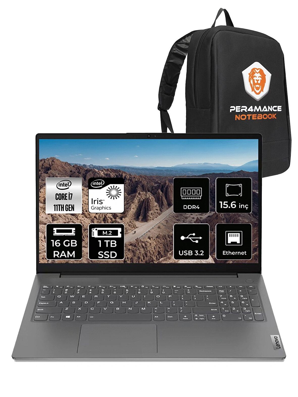 LENOVO V15 i7-1165G7 16GB 1TB SSD 15.6" FHD FDOS Taşınabilir Bilgisayar 82KB00CDTX & PER4 ÇANTA
