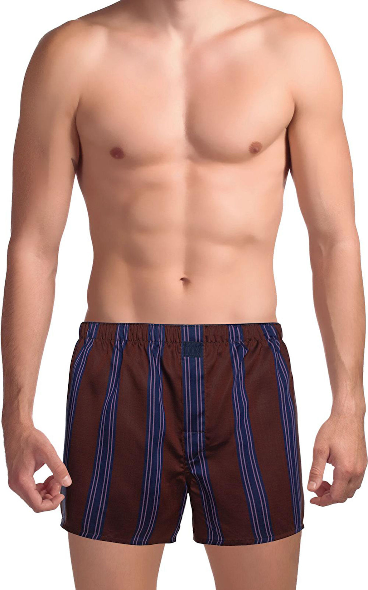 The DON Poplin Erkek Boxer Kahverengi-Lacivert Çizgili