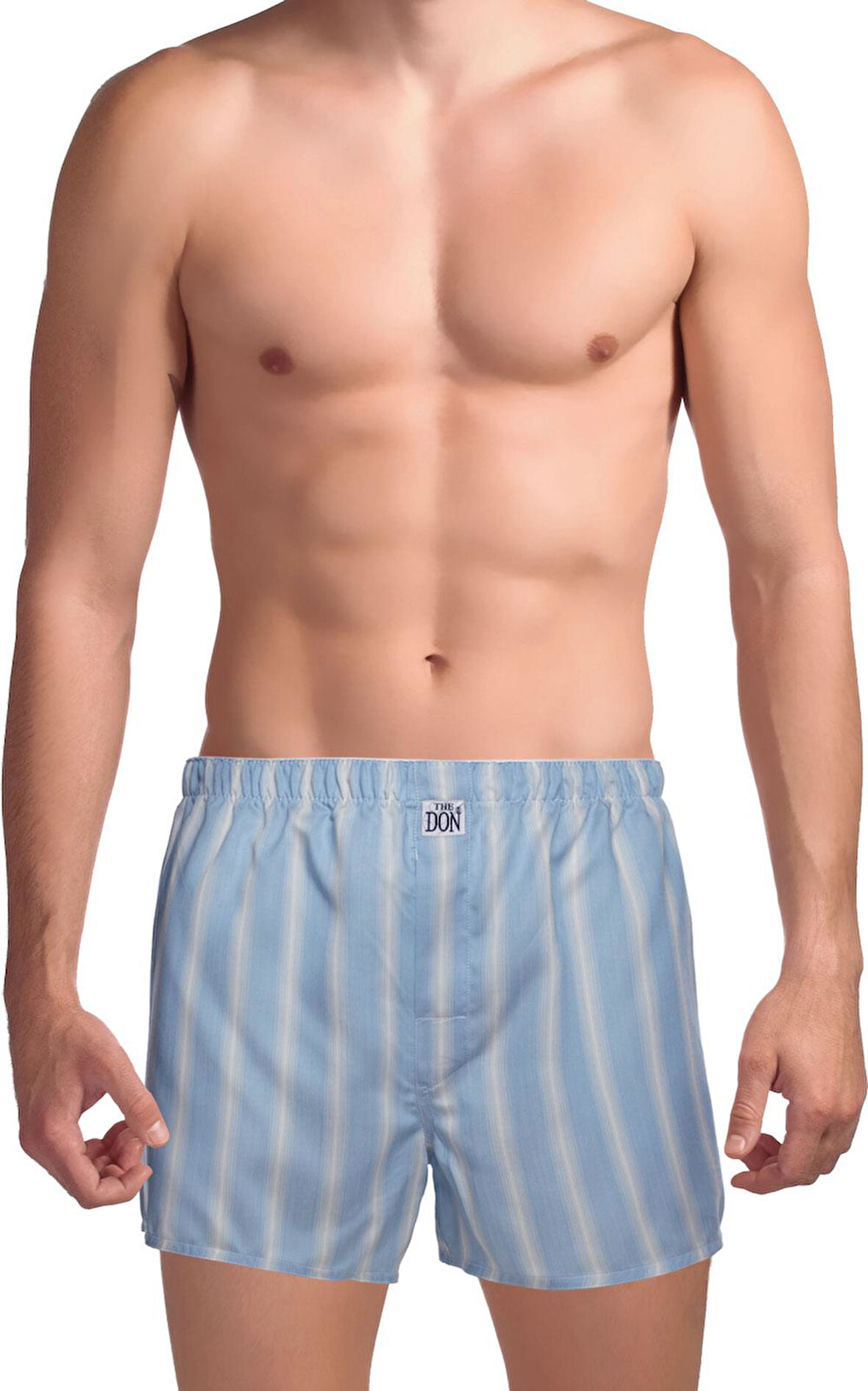 The DON Poplin Erkek Boxer Açık Mavi Retro Çizgili