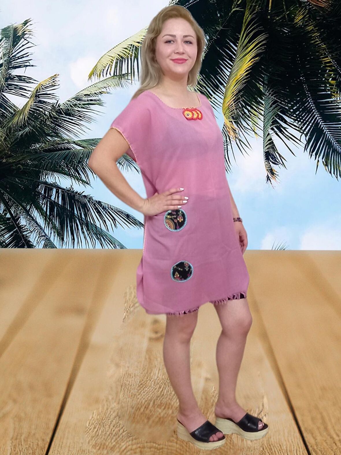 Plaj Elbisesi & Pareo - pembe Tek Ebat