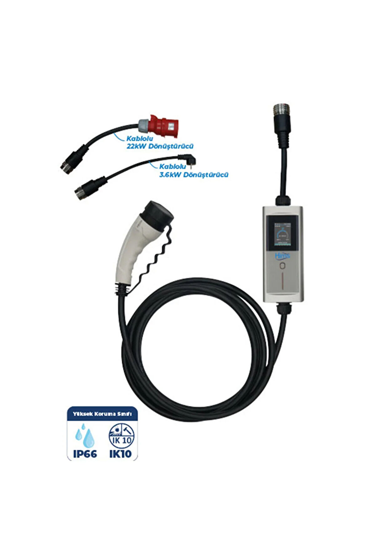 Hims HCTK-22-G 22kW Tip 2 Soketli Akıllı Konnektörlü Taşınabilir Elektrikli Araç Şarj Cihazı