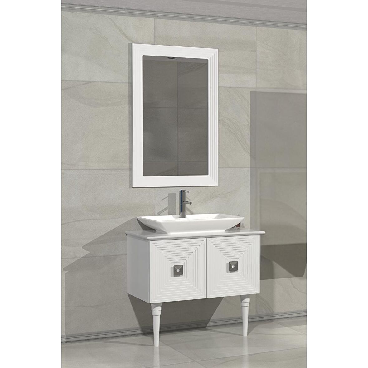 MOSTAR 80 CM BEYAZ LAVABOLU BANYO DOLABI BEYAZ - BOY DOLAP HARİÇ