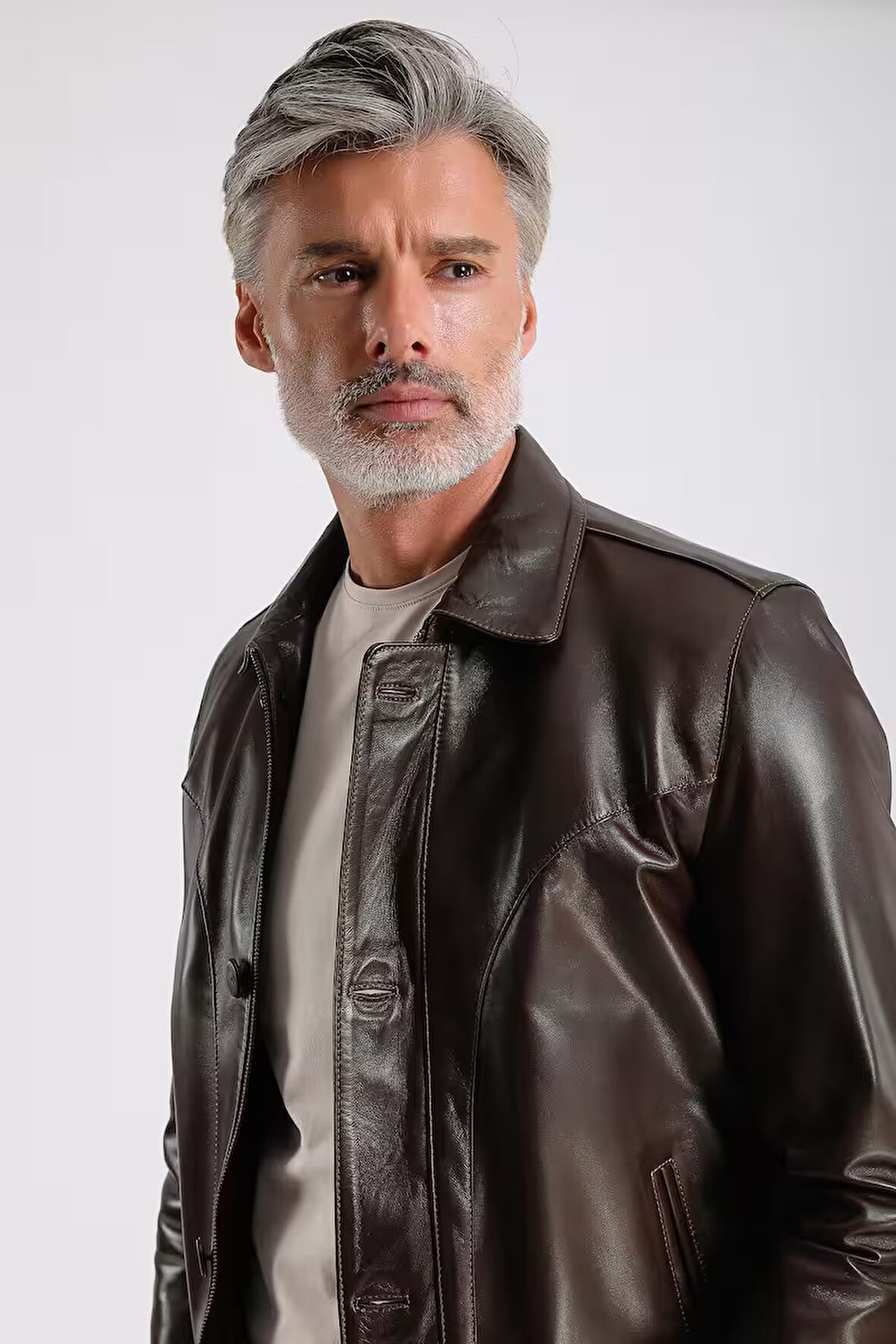 Stefan Erkek Gömlek Yaka Deri Mont