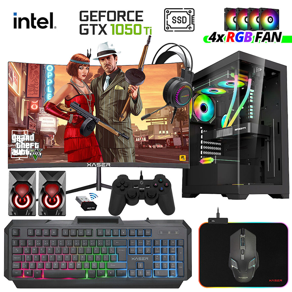 Xaser Xsr982 i5 4590 16GB Ram 512GB SSD 4GB GTX1050 Ti 23.8" Curved Masaüstü Oyuncu Bilgisayarı