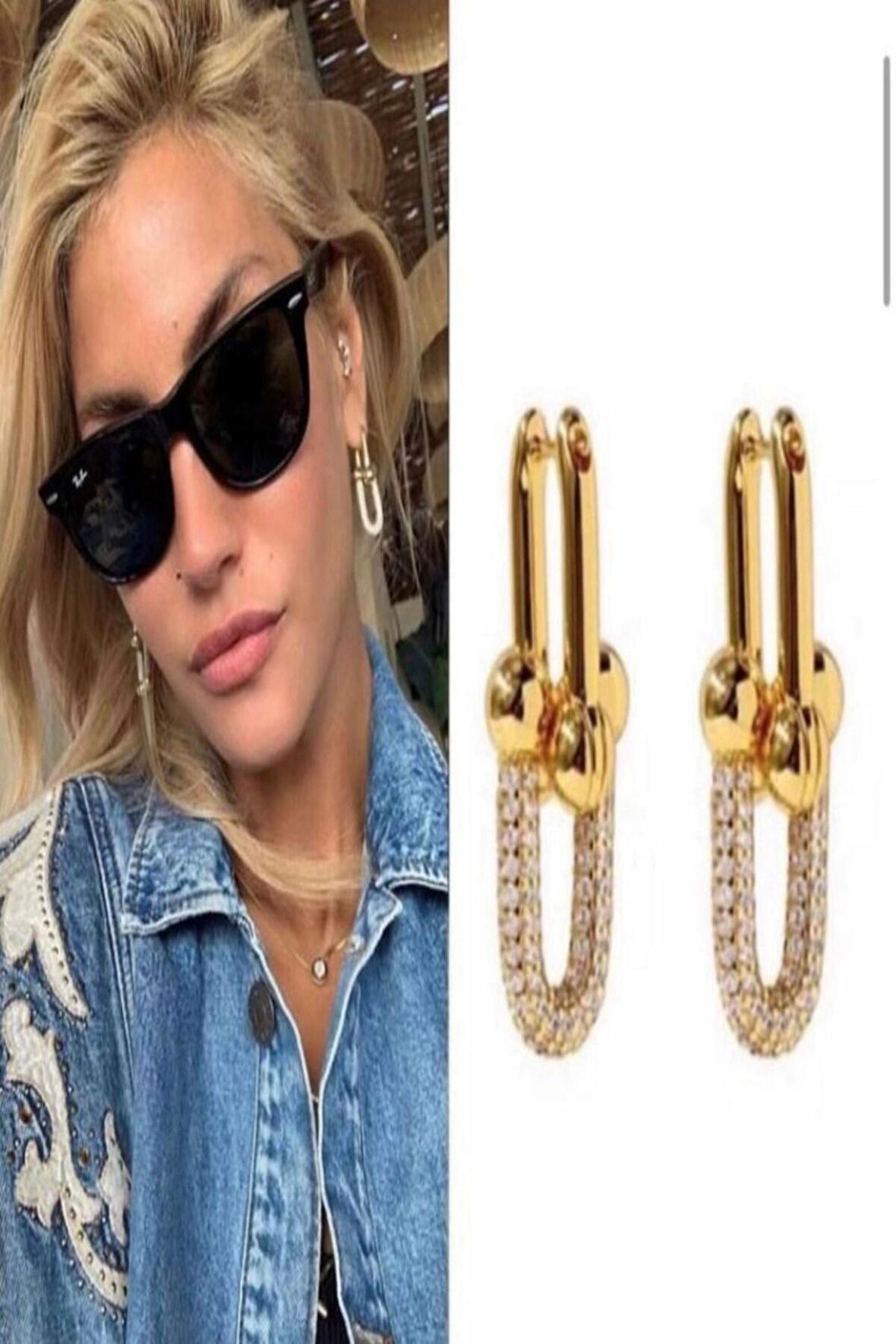 Tiffany Taşlı Gold  Küpe