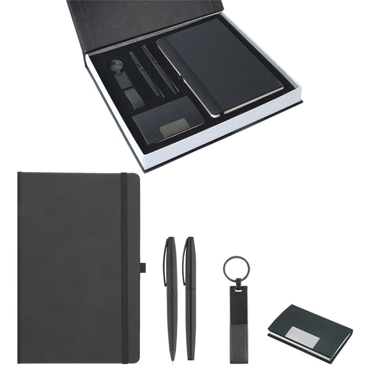 VIP Hediyelik Set - Defter, Kalem, Anahtarlık ve Kartvizitlik - (4’lı Kurumsal Hediye Set) - 4185SYH