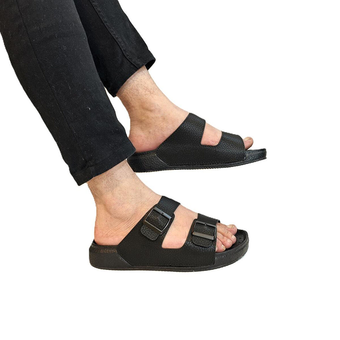 Pierre Cardin 7408 Siyah Çift Tokalı Yumuşak Taban Erkek Terlik