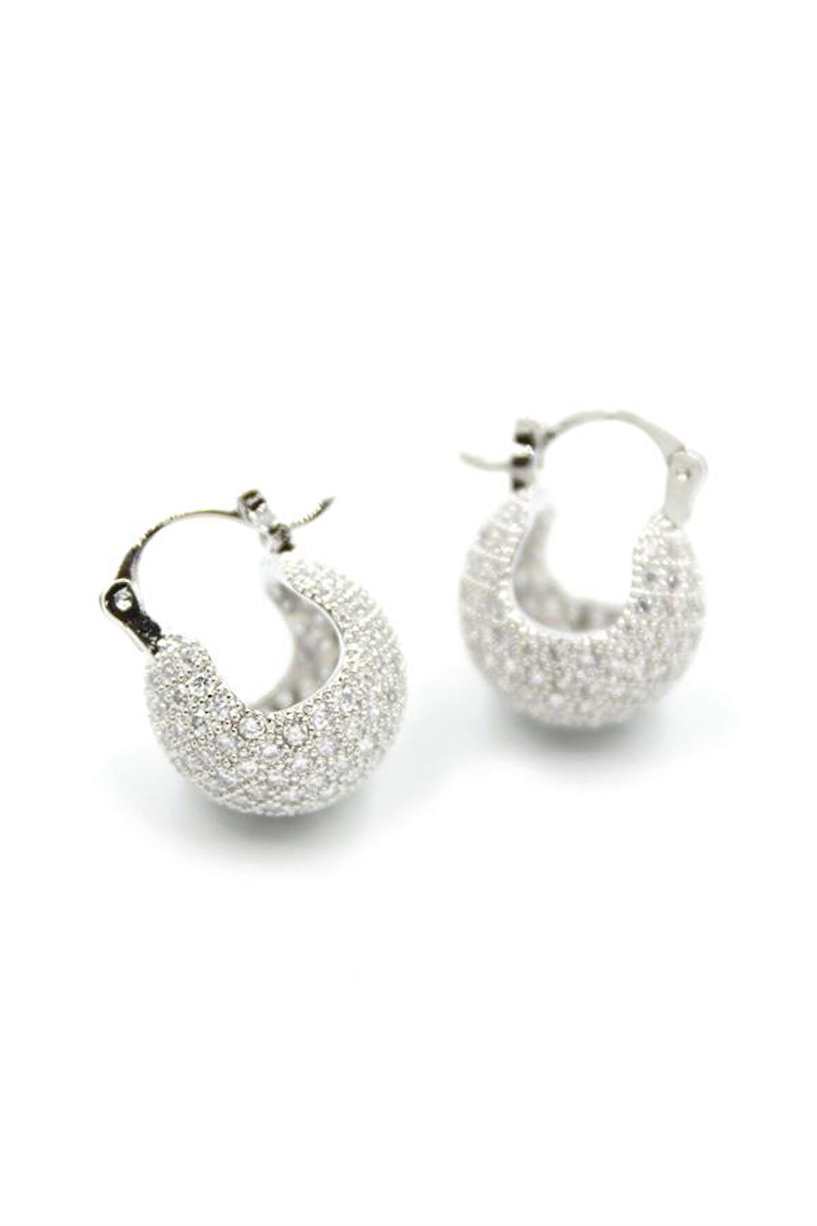 Taşlı Top Küpe - Gümüş