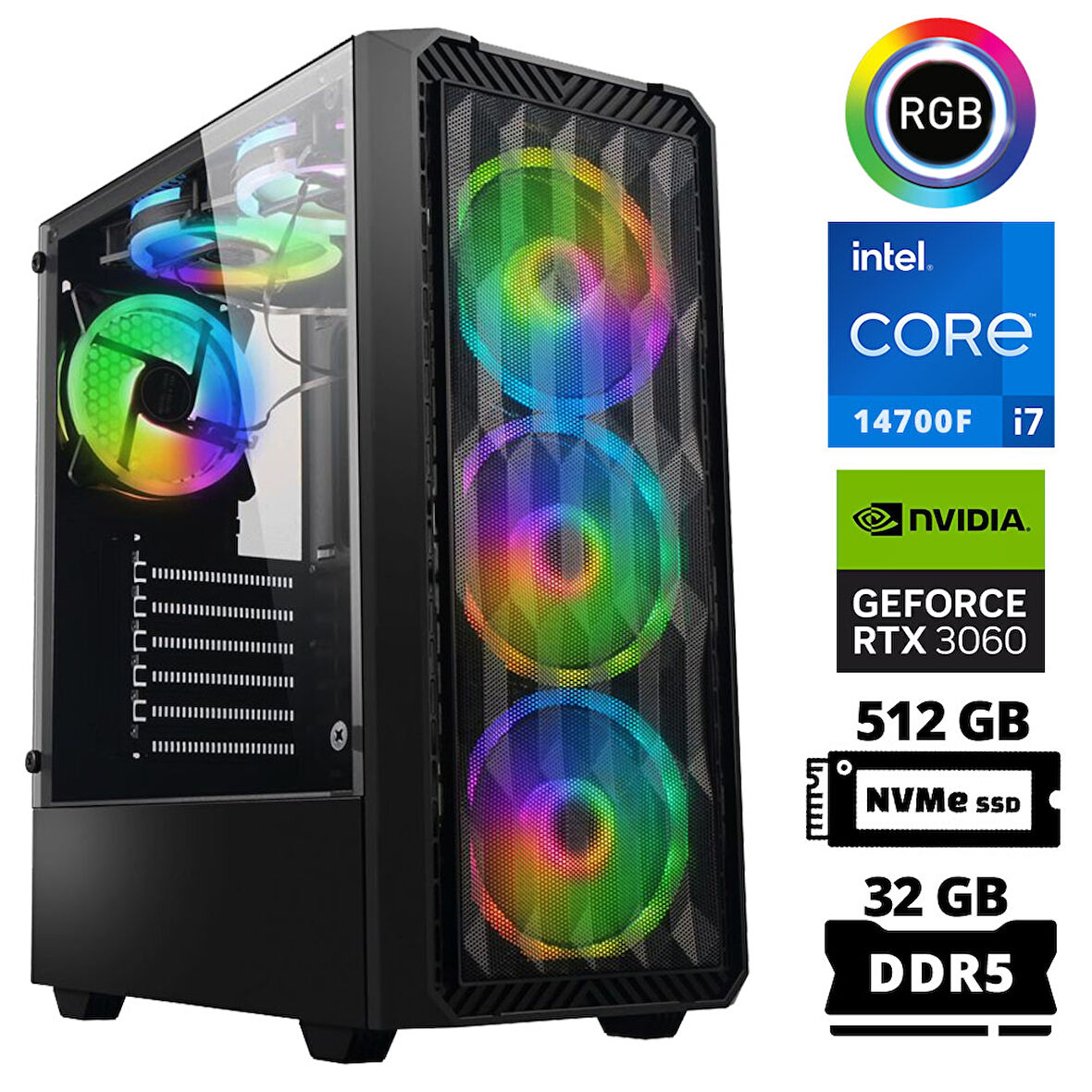 Xaser Delux X89 i7 14700F 32GB DDR5 Ram 512GB M.2 NVMe SSD 12GB RTX3060 Masaüstü Oyuncu Bilgisayarı