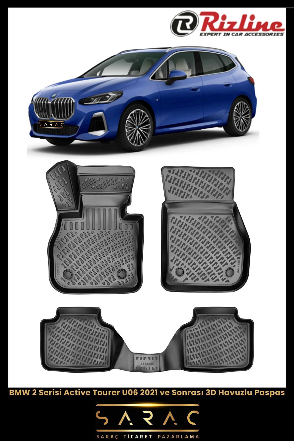 Rizline BMW 2 Serisi U06 Active Tourer 2023 Model 3D Havuzlu Paspas