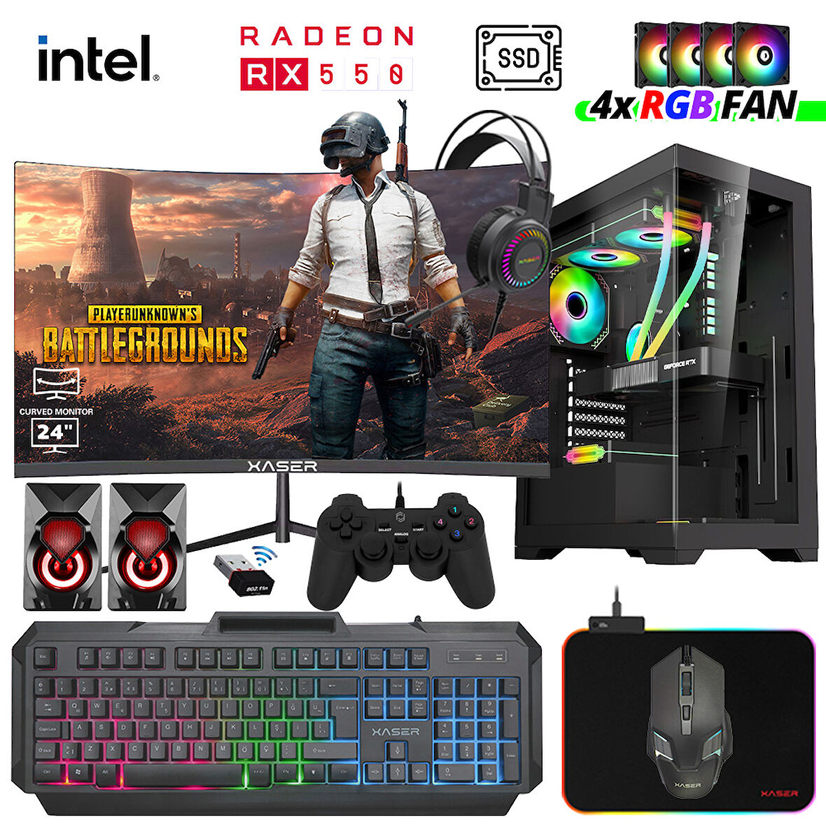 Xaser Xsr970 i5 4590 16GB Ram 512GB SSD 4GB RX550 23.8" Curved Masaüstü Oyuncu Bilgisayarı
