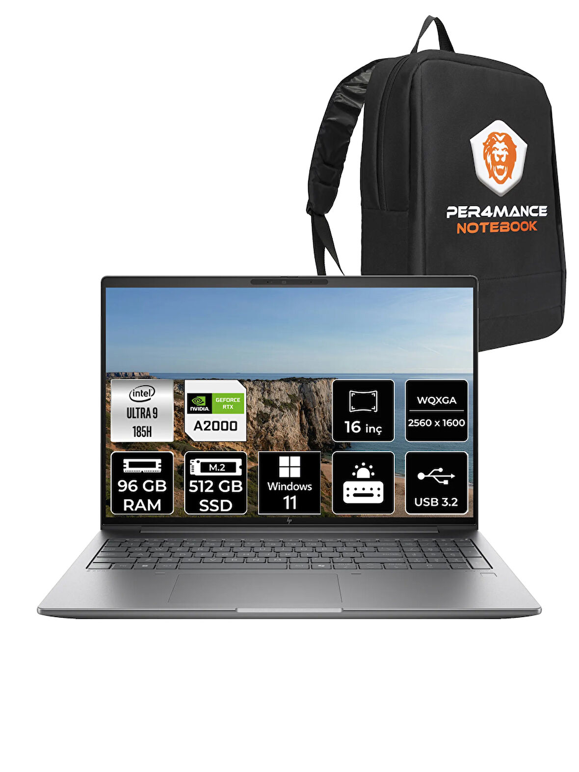 HP ZBook Power G11 U9 185H 96GB 512GB SSD RTX A2000 16'' WQXGA W11P Mobil İş İstasyonu & PER4 ÇANTA