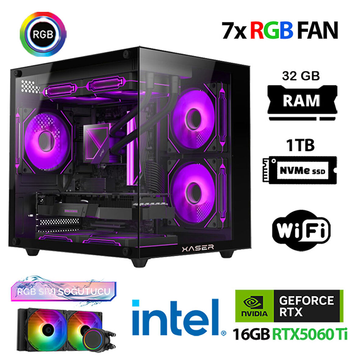 Xaser Eco X210 i7 12700KF 32GB DDR5 Ram 1TB M.2 NVMe SSD 16GB RTX5060Ti Sıvı Soğutmalı Hazır Oyuncu Sistemi