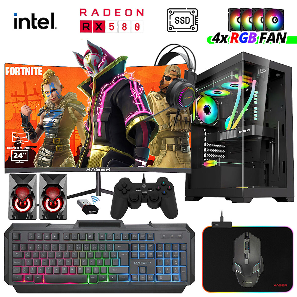 Xaser Xsr974 i5 3470 16GB Ram 512GB SSD 8GB RX580 23.8" Curved Masaüstü Oyuncu Bilgisayarı