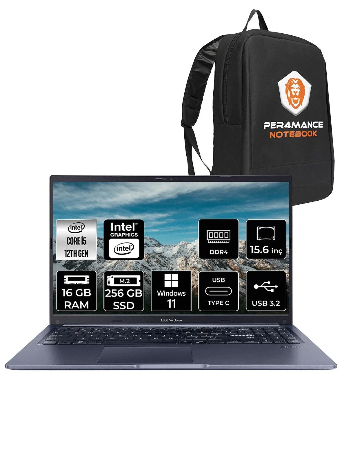 ASUS Vivobook 15 X5102ZA i5 1235U 16GB RAM 256GB SSD 15.6'' FHD W11PRO EJ1644  & PER4 ÇANTA