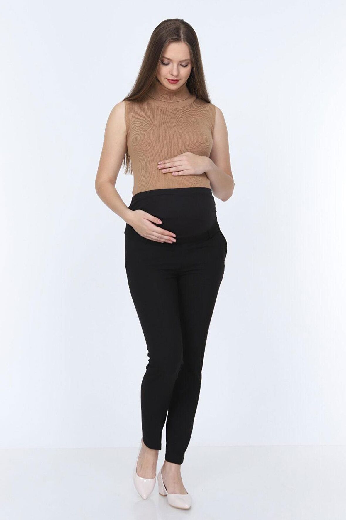 IŞŞIL 3506-BİLEK BOY HAMİLE DAR PAÇA KUMAŞ PANTOLON Siyah-44