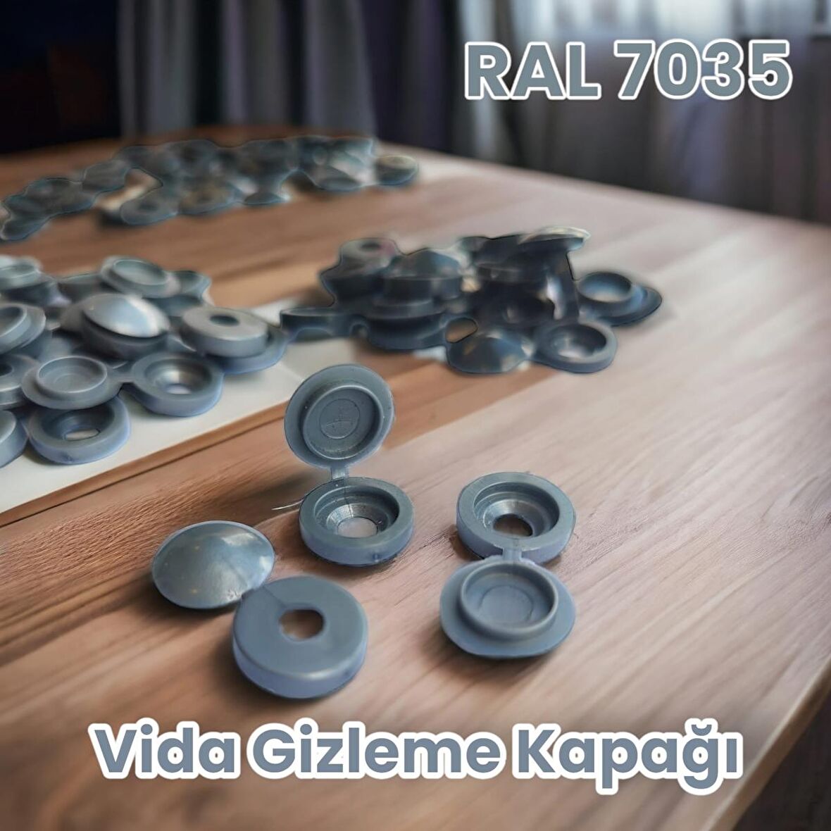 TR'de İlk! 500 Adet Açık Gri Vida Gizleme Kapağı, RAL 7035 Alüminyum Gri, Vida Kapağı