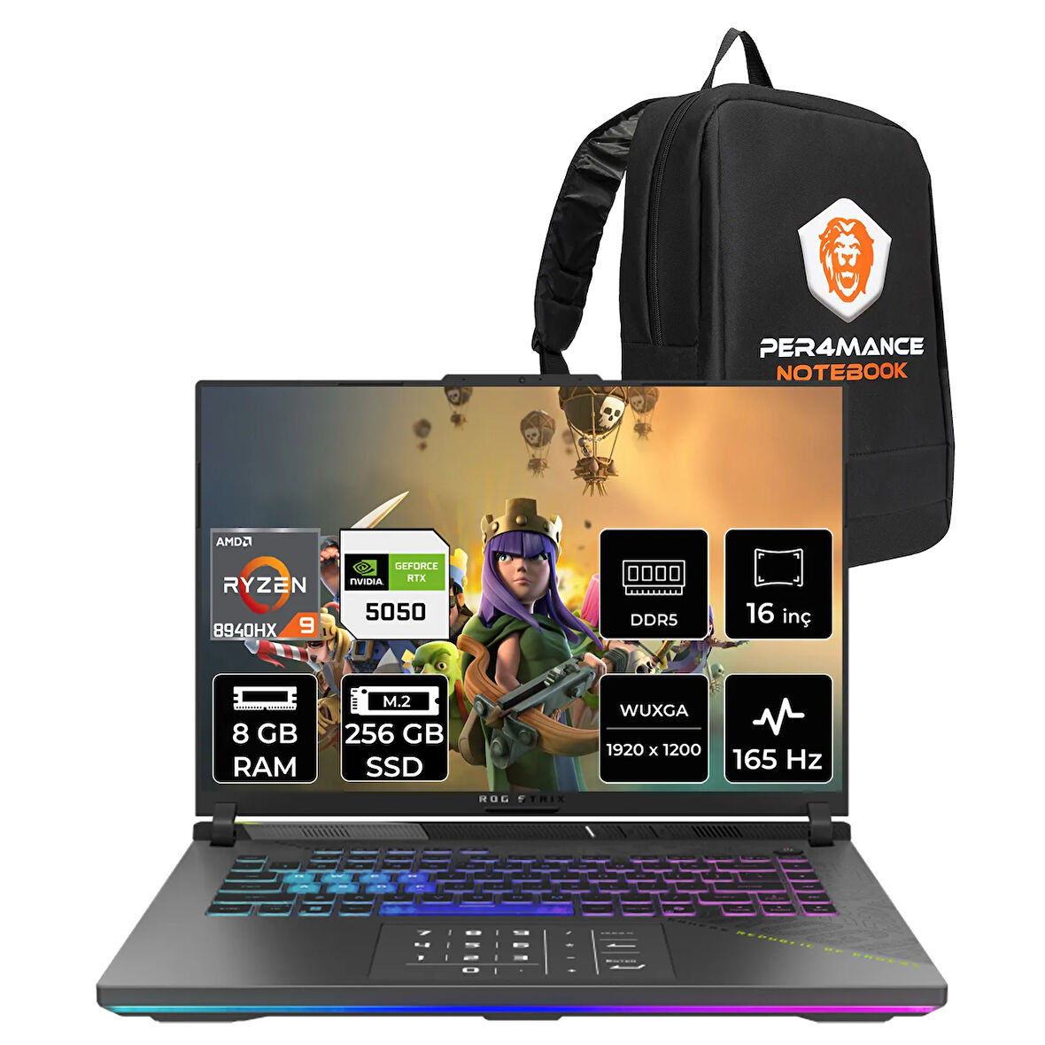 ASUS Rog Strix G16 R9 8940HX 8GB 256GB SSD RTX5050/8GB 165Hz 16" WUXGA FDOS Gaming Laptop G614PH