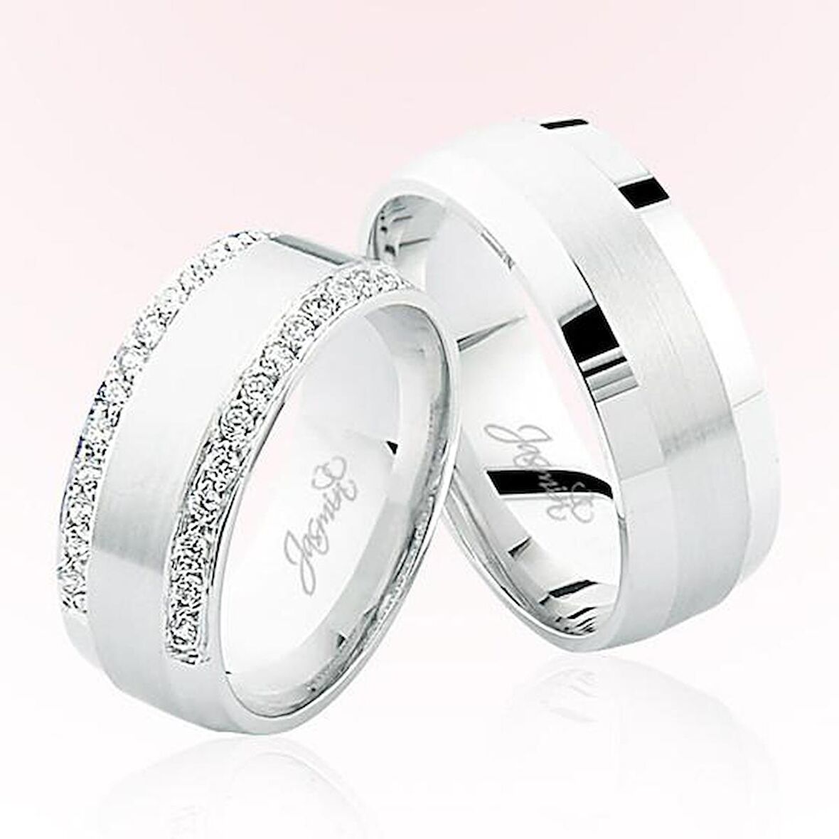 Beyaz Taşlı Bombeli Altın Alyans 4201