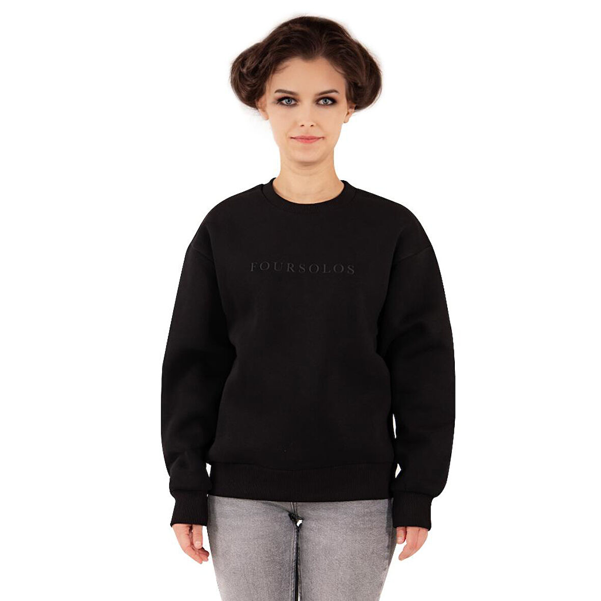 Siyah Kadın Sweatshirt, 3 İplik Kumaş, Normal Fit
