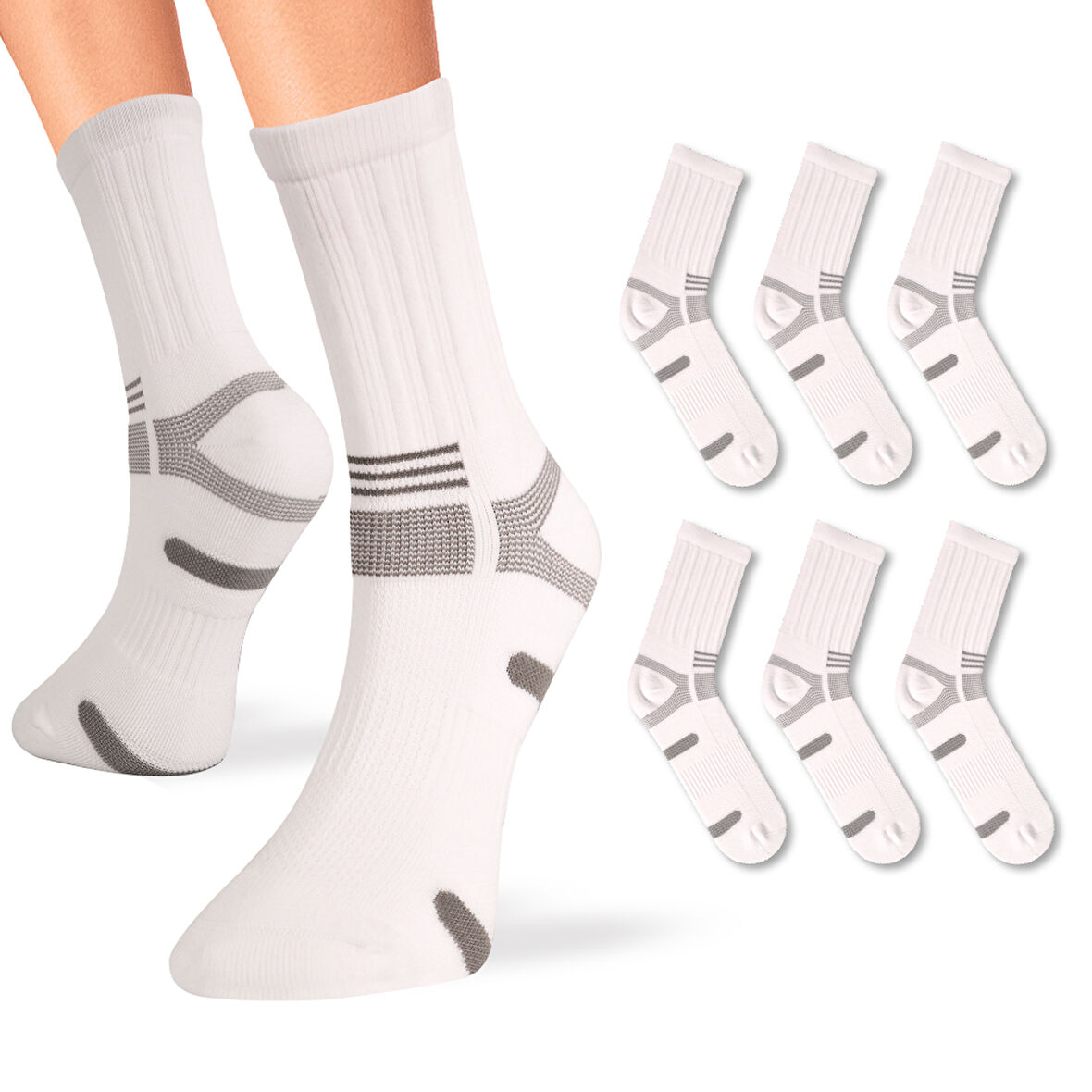 Erkek Soket, Normal Taban, Spor Çorabı Beyaz, Polyamid 6'lı Set