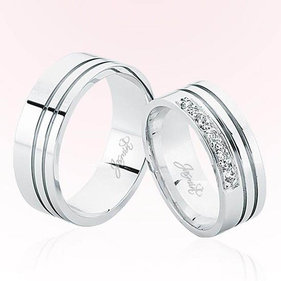 Beyaz Şeritli Taşlı Altın Alyans 4206