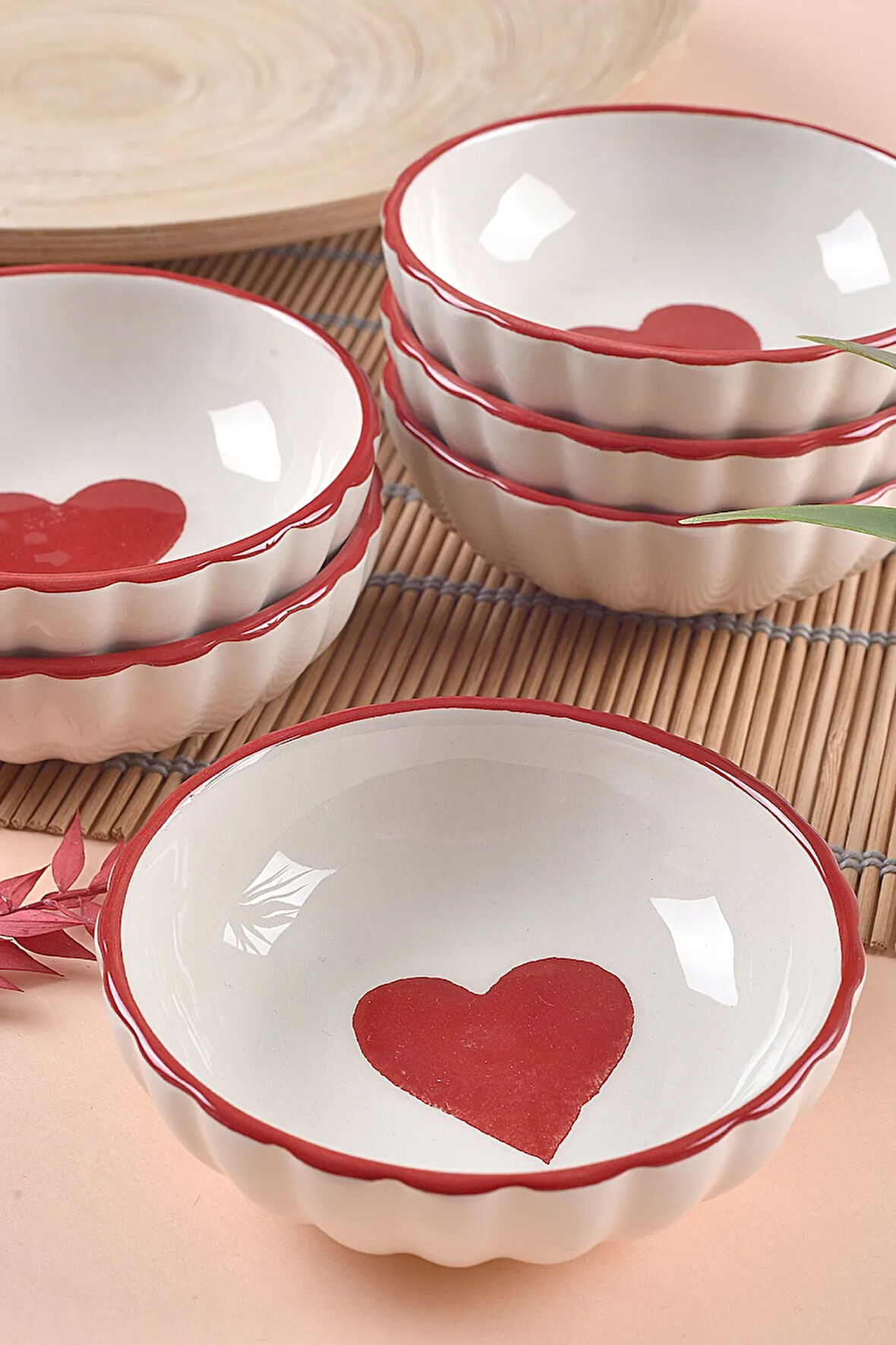 6 Adet Love Serisi Çerezlik & Kahvaltılık Kase 11cm Kalp Desen