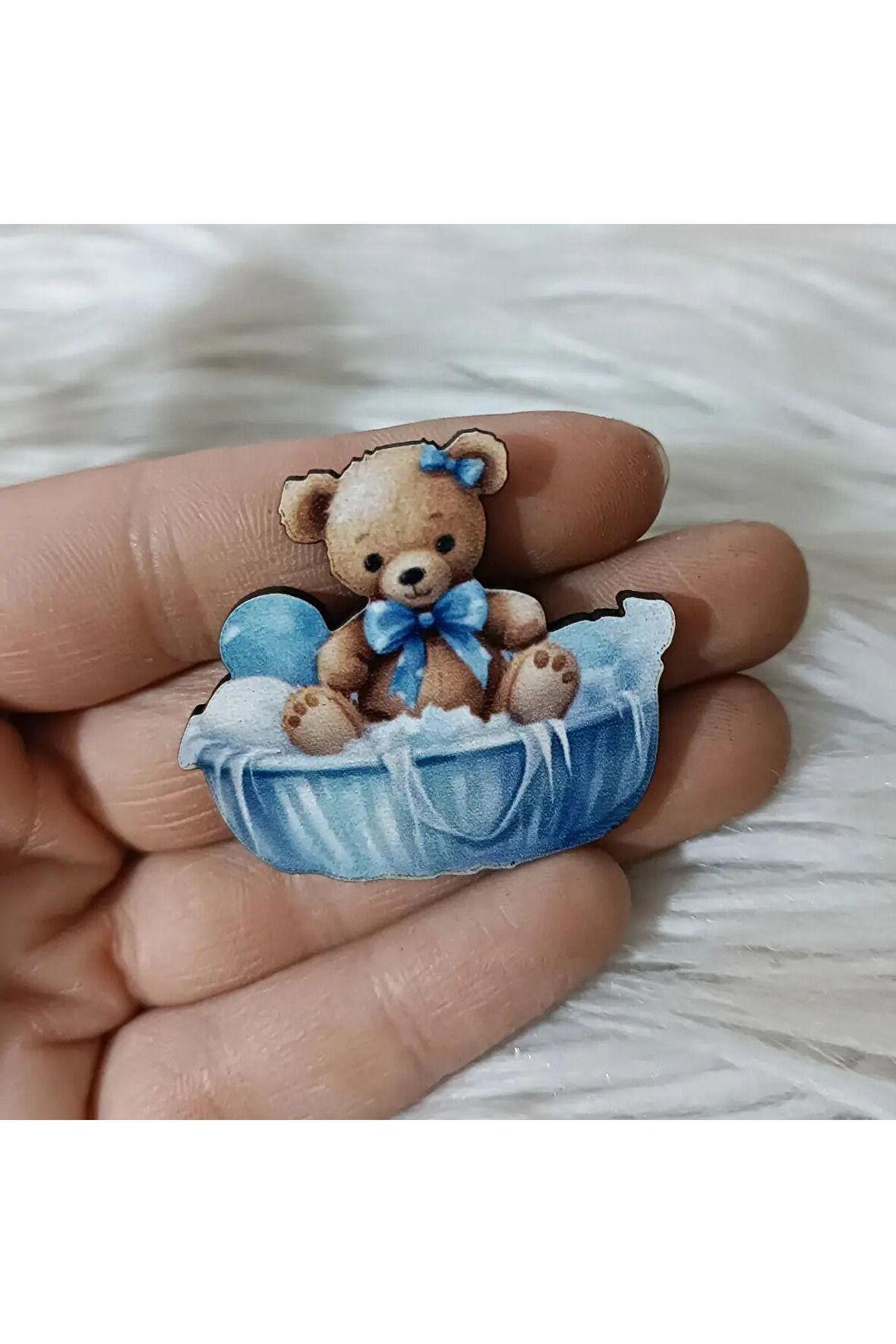 25 Adet Sepette Mavi Ayıcık 4 cm Uv Baskılı Hediyelik Süslemelerine Uygun Figür