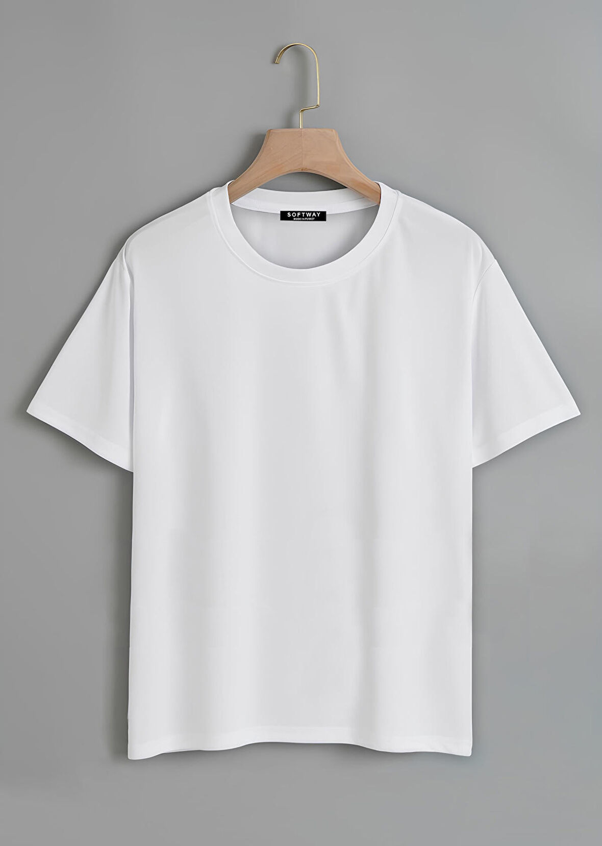 Unisex Oversize Bisiklet Yaka Düz Basic T-Shirt - BEYAZ