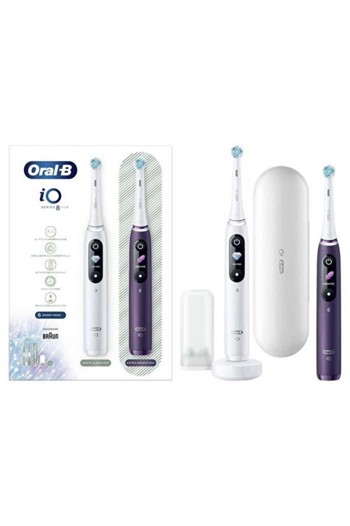 Oral-B iO 8 Şarjlı Diş Fırçası Seti 2'li - Beyaz/Mor 