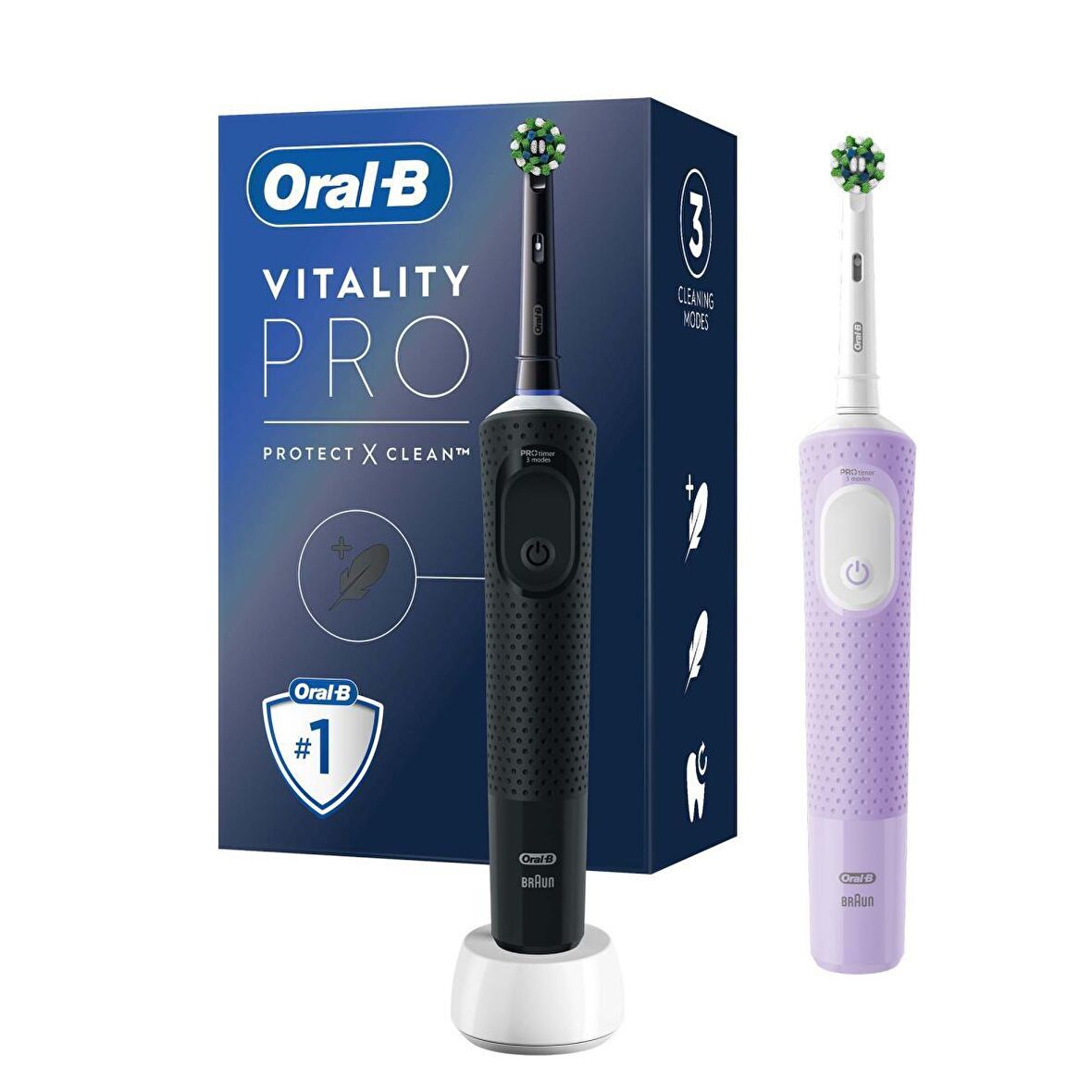 Oral-B Vitality Pro Şarjlı Diş Fırçası 2'li Lila & Siyah Avantaj Paketi