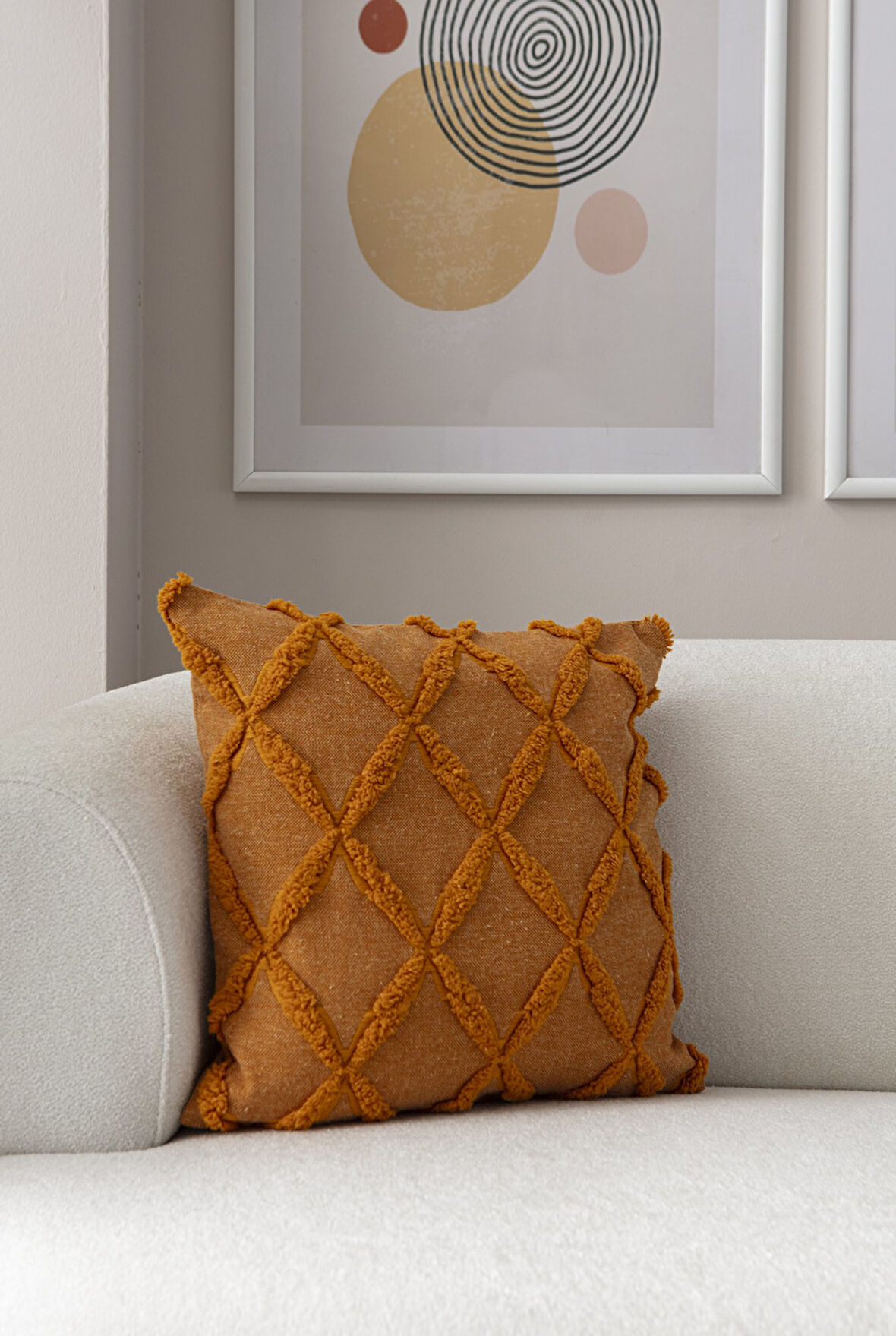 Sarmal Desenli Punch Işlemeli Keten Kırlent Kılıfı, Puantiyeli Kırlent Kılıfı, 43x43cm