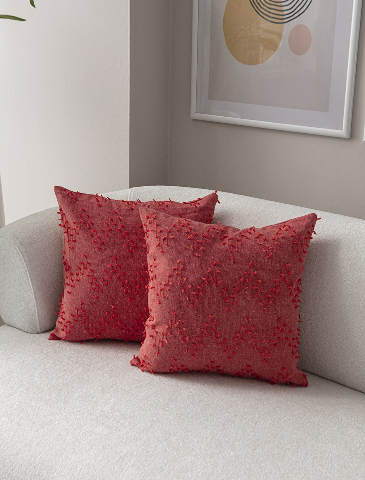 Ritim Desenli Punch İşlemeli Keten Kırlent Kılıfı 43x43cm, Dekoratif Kırlent Kılıfı