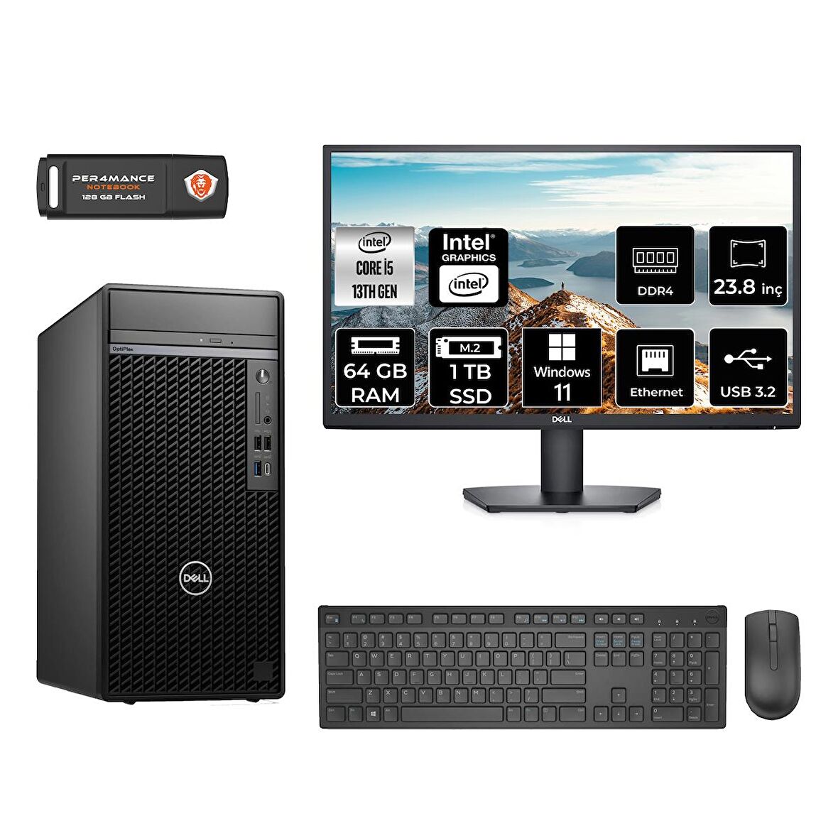 Dell OptiPlex 7010MT i5 13500 64GB 1TB SSD W11H N010O7010MTU MASAÜSTÜ PC & 23.8" MONİTÖR