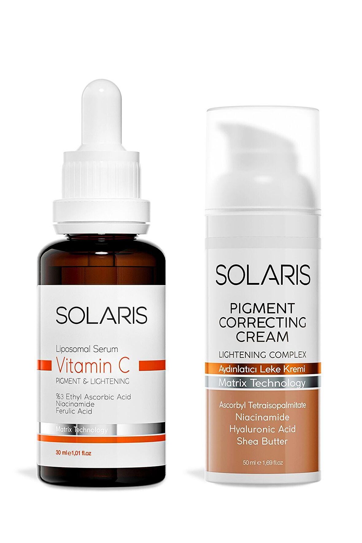 Solaris Leke Karşıtı C Vitamin Cilt Serumu 30 ml Ve Melavoid İçerikli Aydınlatıcı Leke Kremi 50 ml