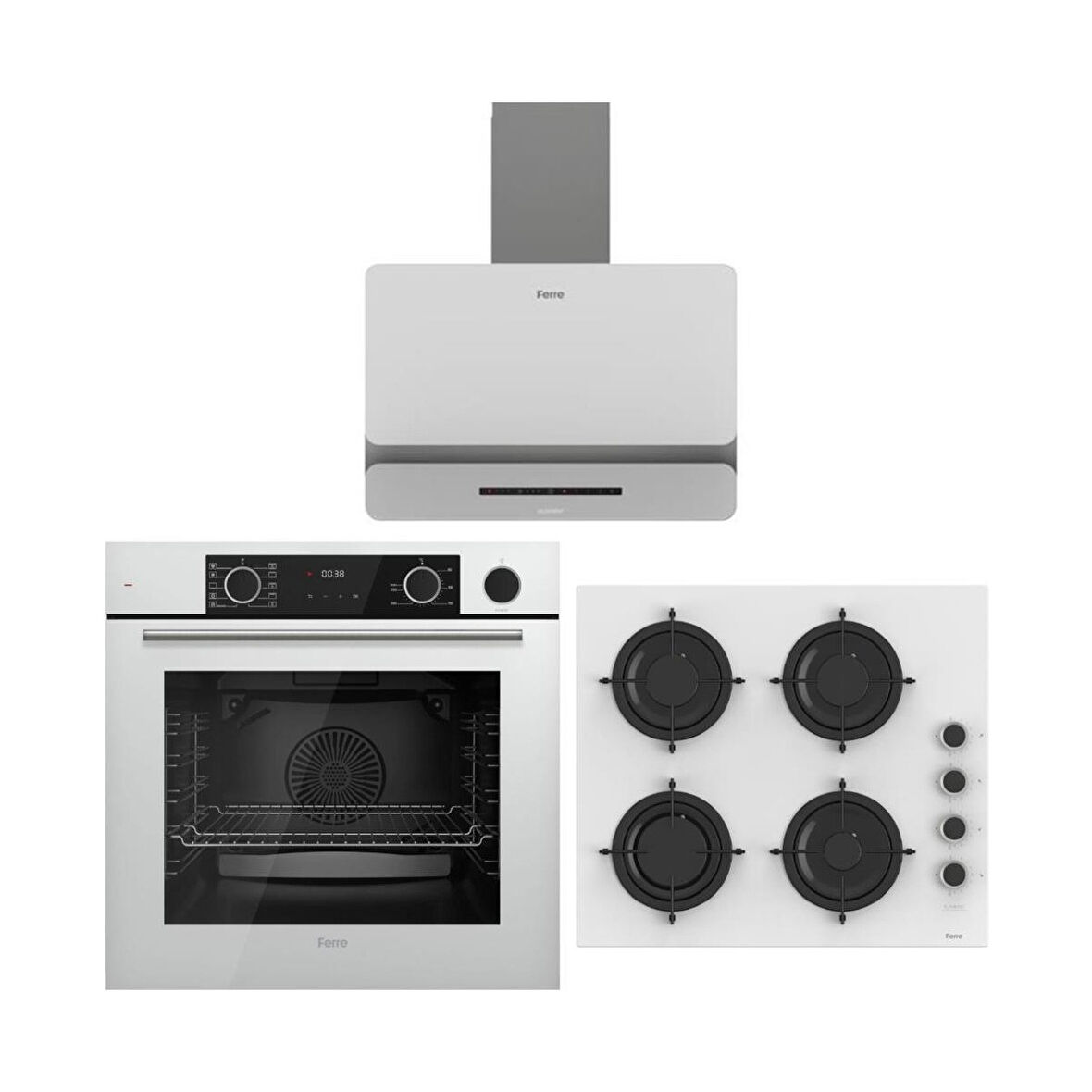 Ferre Artline Beyaz Ankastre Set (D081-SA Beyaz DAVLUMBAZ-CS206-FA Beyaz OCAK-XE64CB Beyaz Fırın)