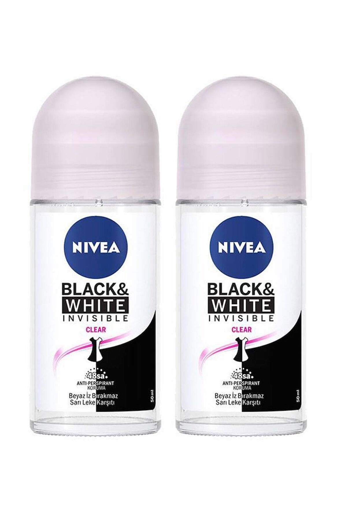 Nivea Bayan Invisible Black White Clear Roll-On 50 ml X2