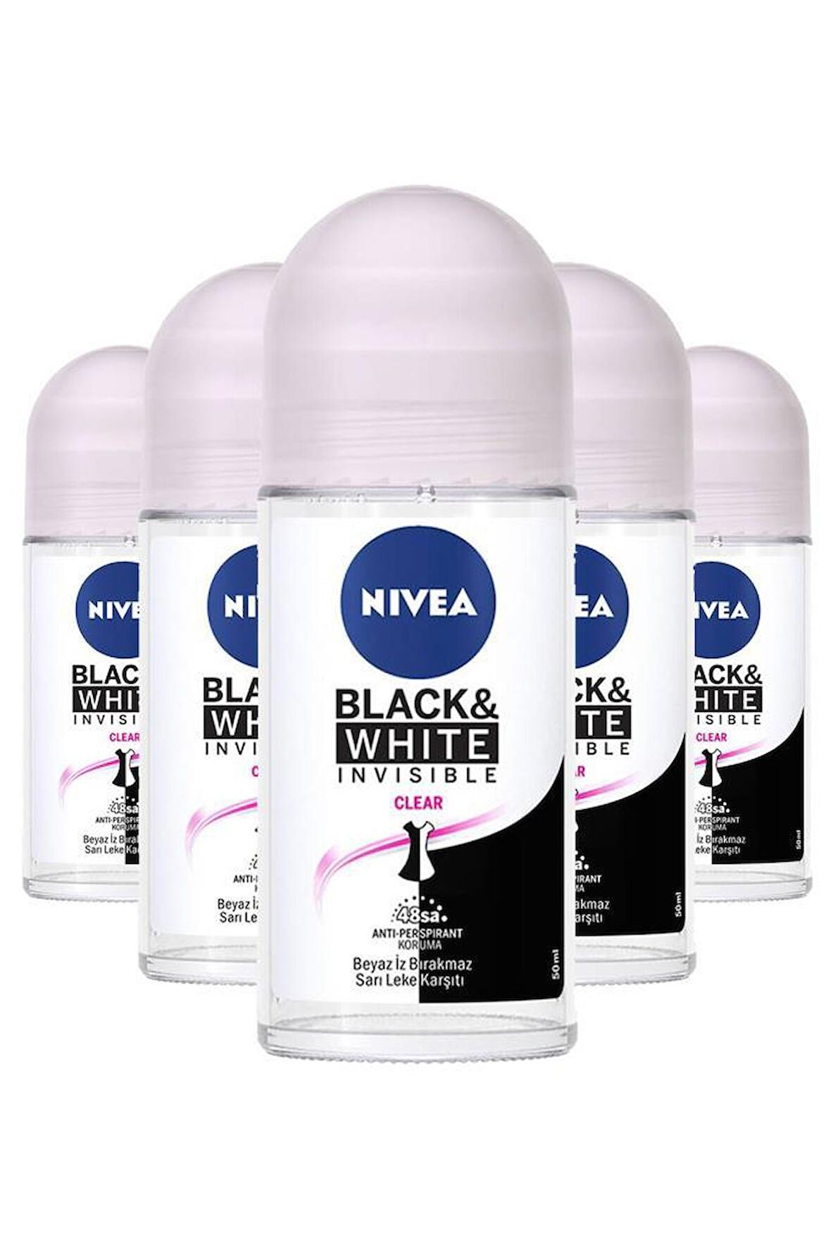 Nivea Bayan Invisible Black White Clear Roll-On 50 ml X5