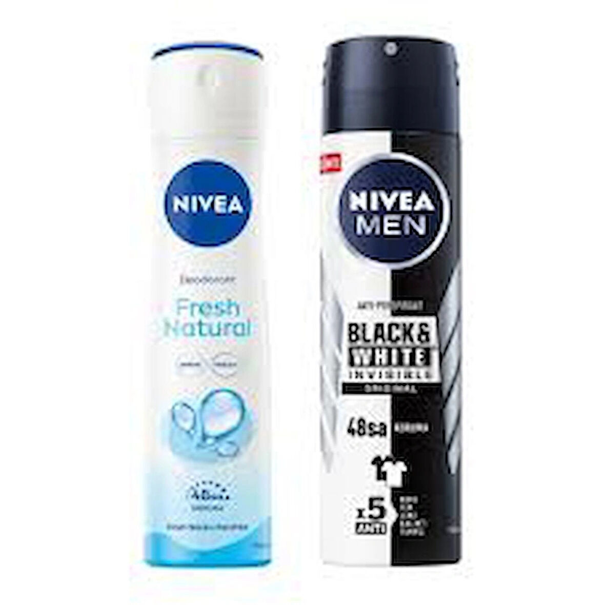 Nivea Fresh Natural 150 ml Kadın Sprey Deodorant ve Nivea Men Black White Invisible Original 150 ml Erkek