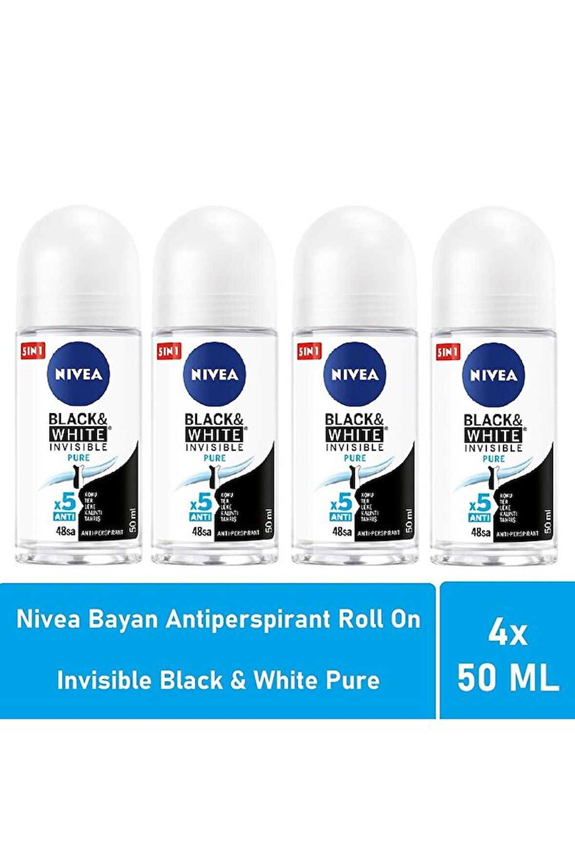 Nivea Kadın Roll On Invisible Black White Pure 50 ML - 4'lü Avantaj Paketi