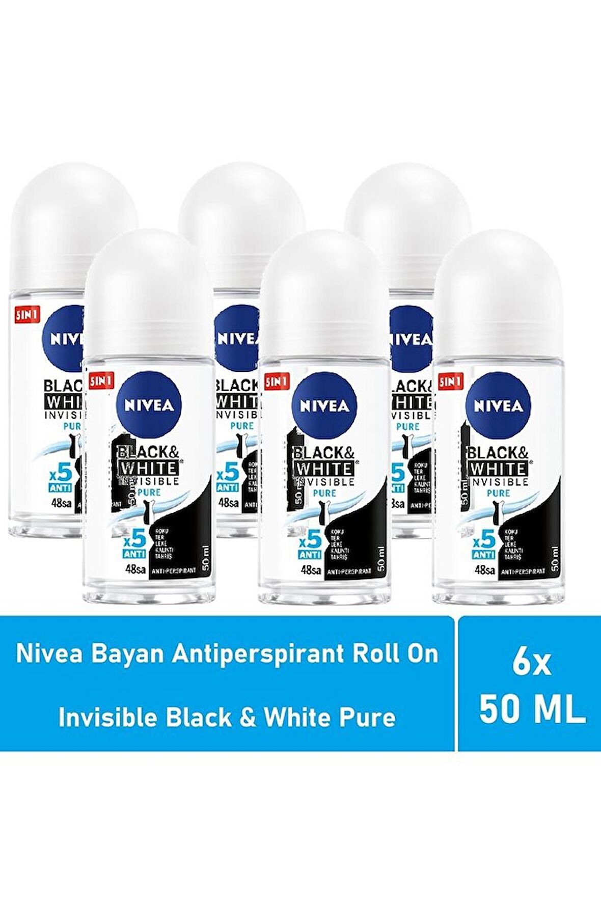 Nivea Kadın Roll On Invisible Black White Pure 50 ML - 6'lı Avantaj Paketi