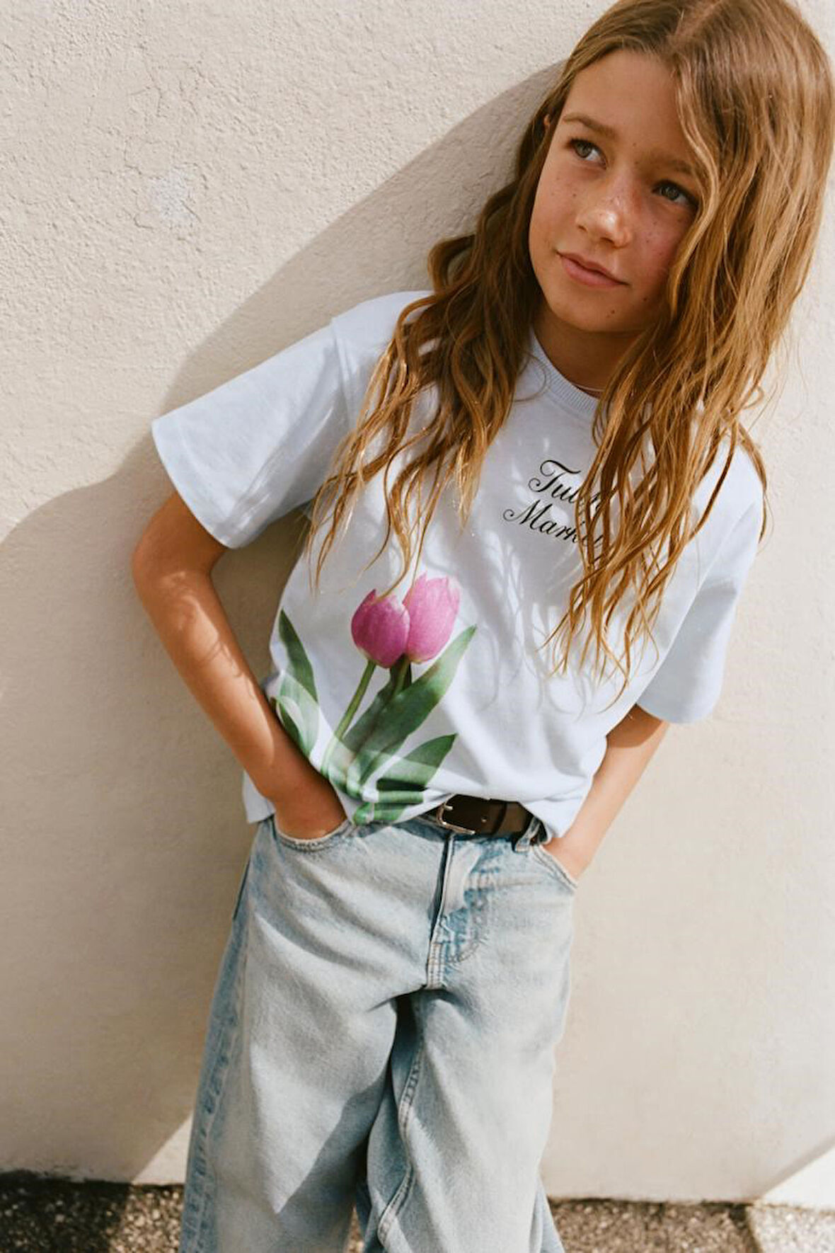 Lale Çiçek Baskılı Kız Çocuk  %100 Pamuk Tişört