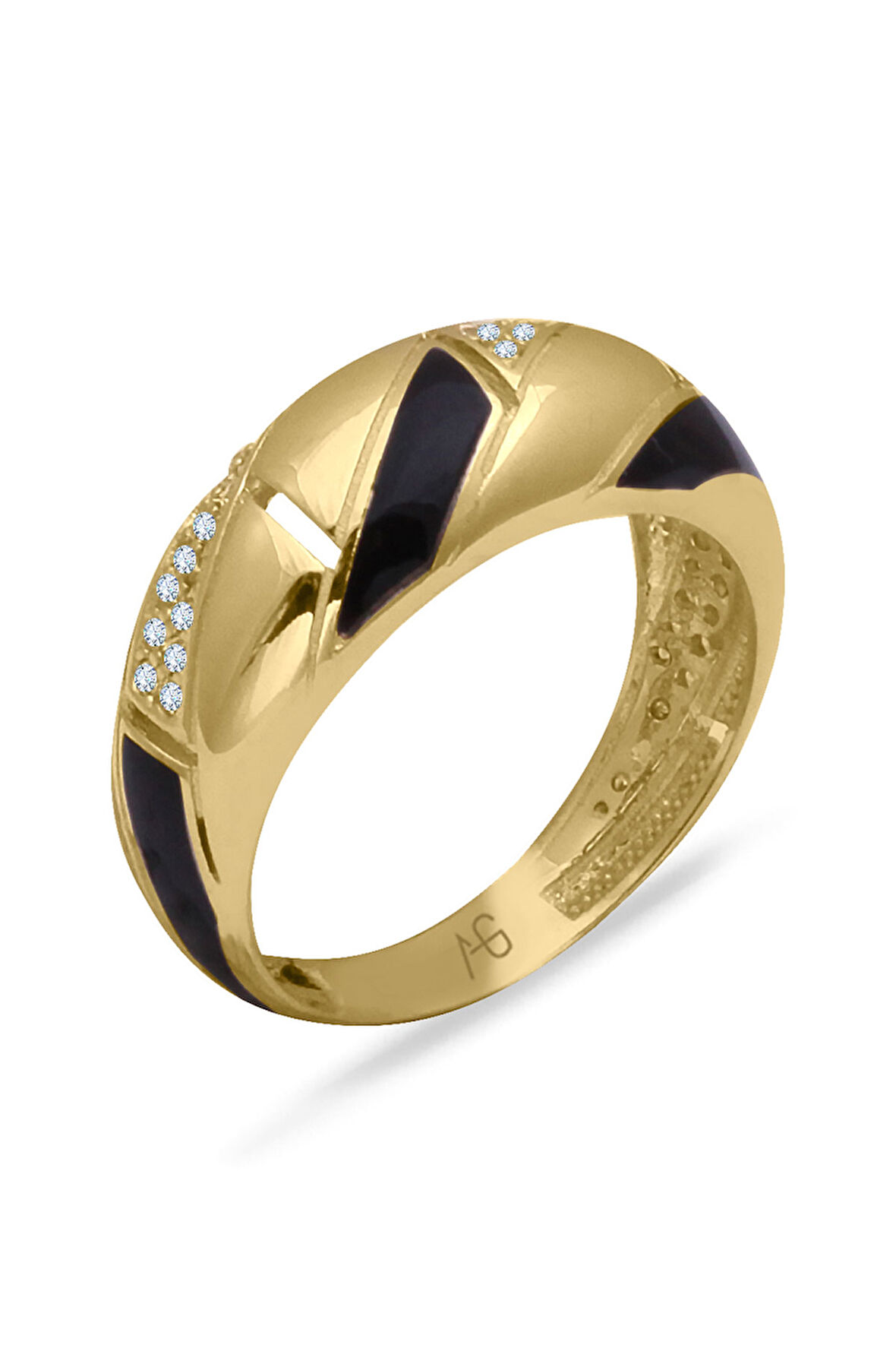 Sarı Altın Altın Siyah Mineli Bombe Yüzük