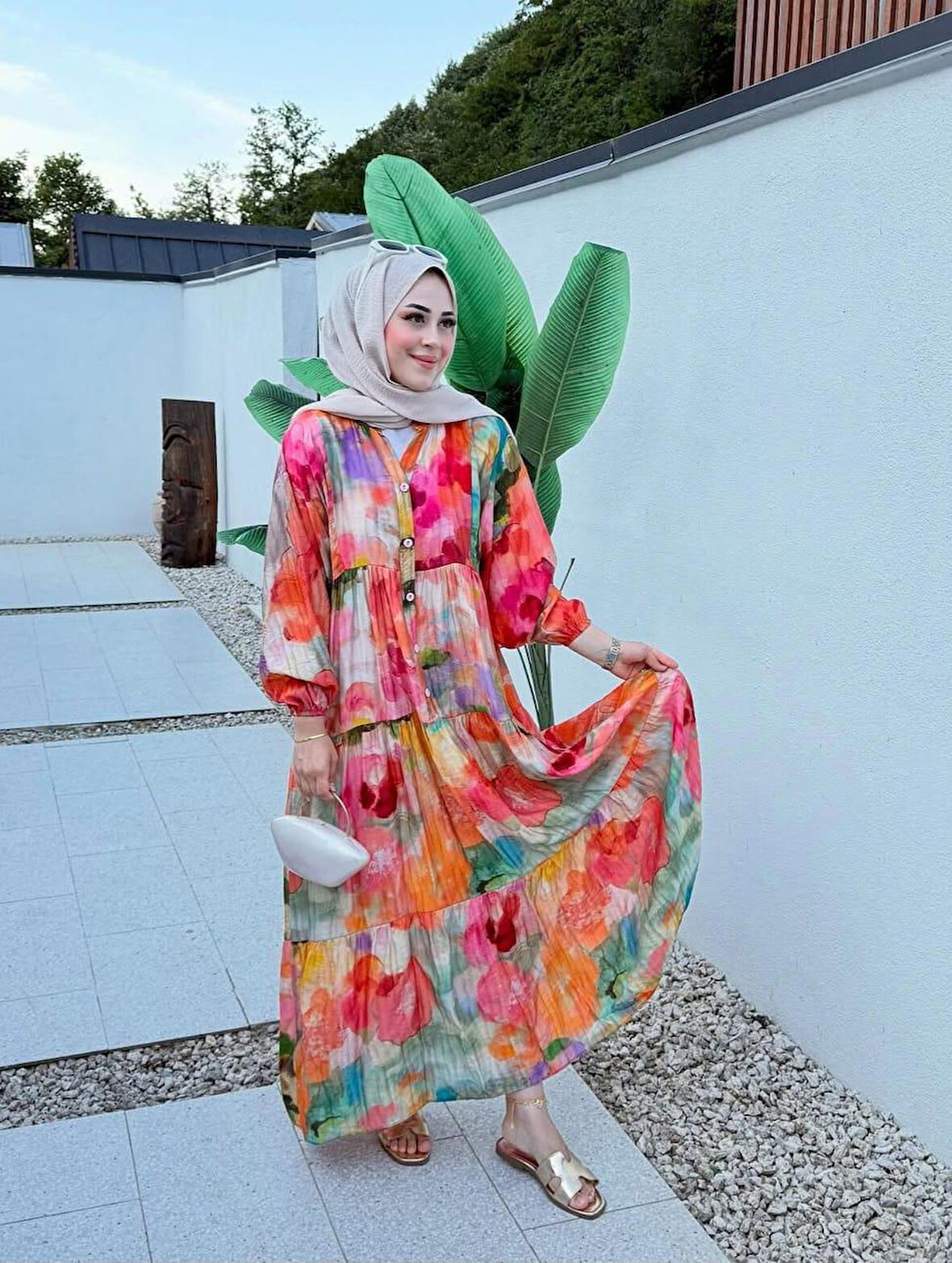 Kadın Etnik Desenli Modal Kumaş Tesettür Elbise