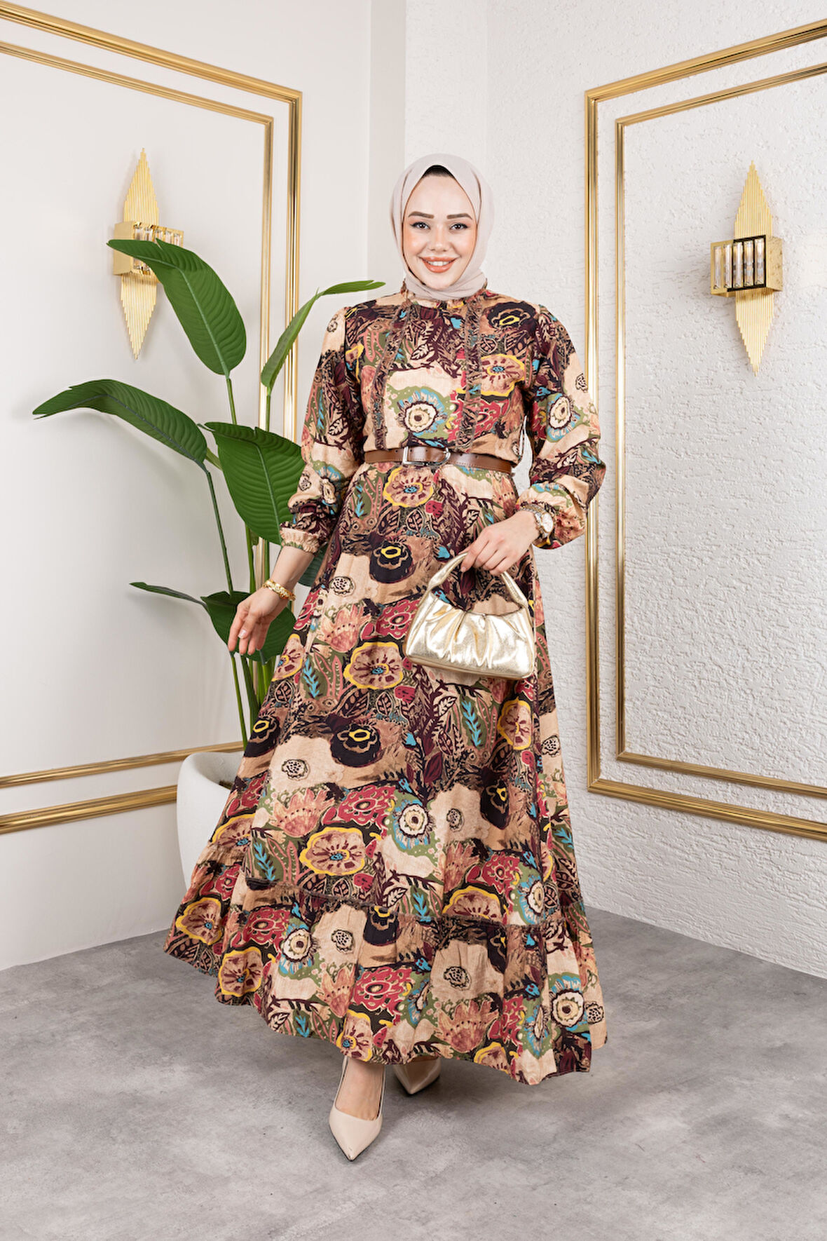 Kadın Kemerli Etnik Desen Elbise