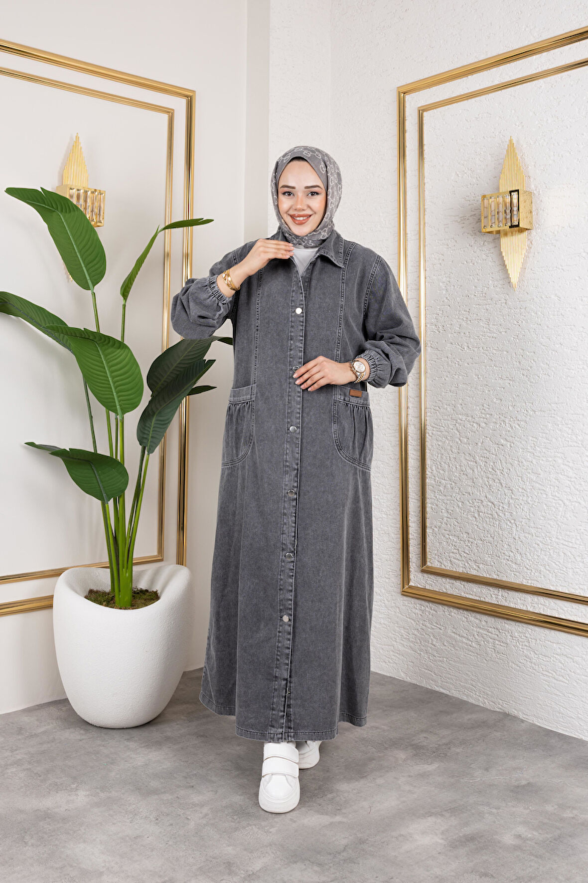 Kadın Düğmeli Cepli Kar Yıkamalı Denim Kot Kap