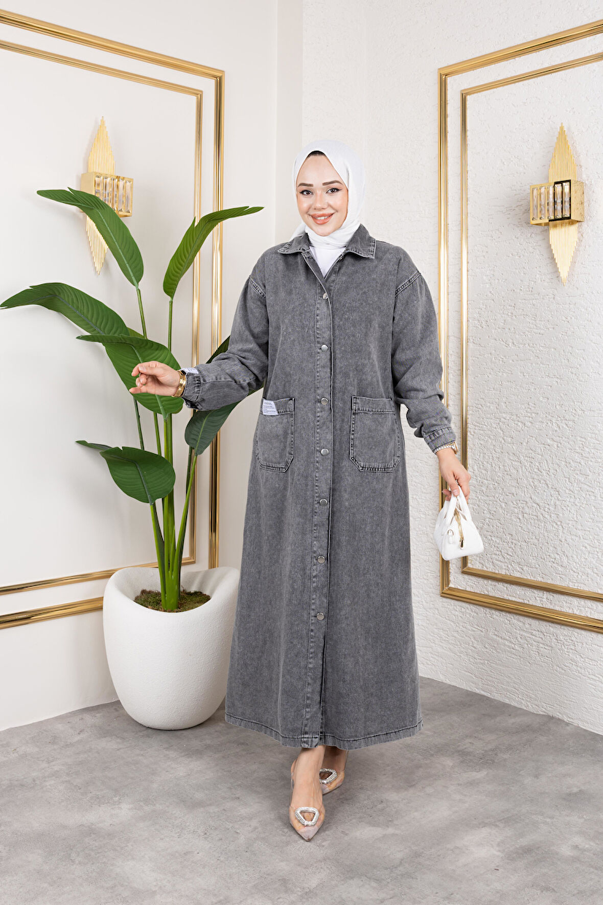 Düğmeli Uzun Kot Kap